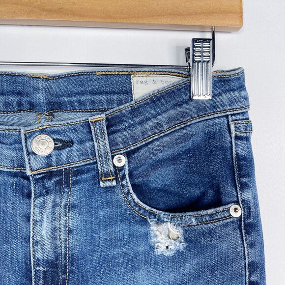 Rag & Bone Womens 27 The Skinny Jeans in La Paz Medium Wash Ripped Distressed - Picture 7 of 12